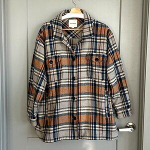 Lucky Brand Women's Oversized Black Brown Plaid Shirt Jacket -Size XL
